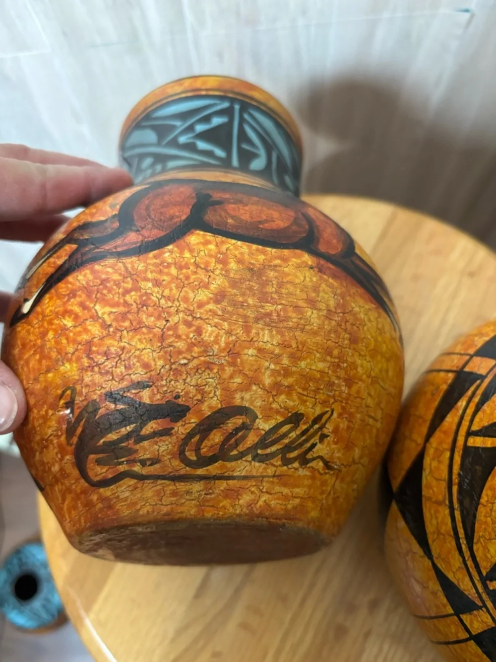 Solis Ollin Mexican Pottery Vases Hand painted Signed in Mexico Horses Cave Art